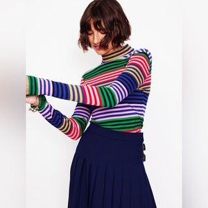 Boden Blue Anna 100% Cotton Rib Roll Neck Top, NEW.